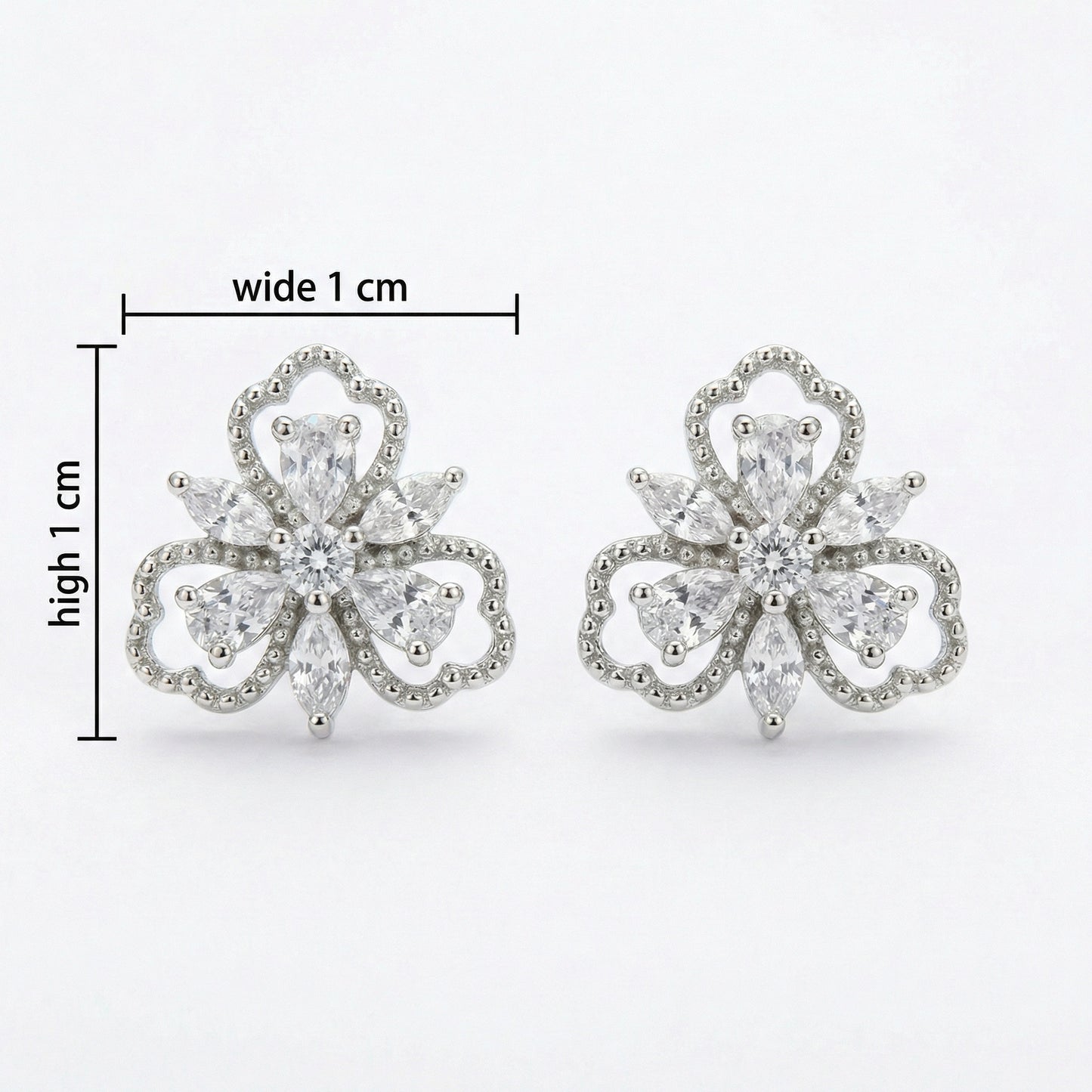 Trefoil Floral CZ Stud Earrings — Delicate Petals | 925 Sterling Silver