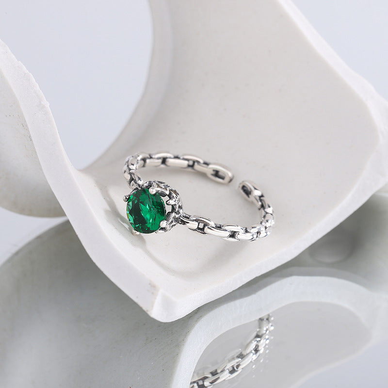 Rainbow Zircon Chain Ring — Colorful Stack | 925 Sterling Silver