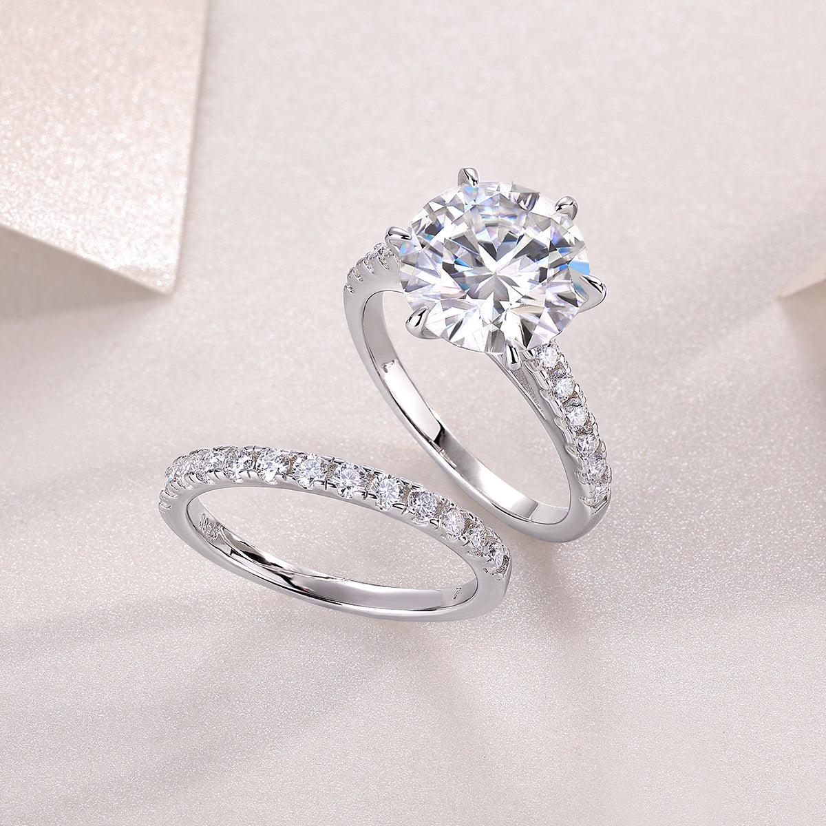 Forever Bridal Set moissanite engagement ring and pavé wedding band in 925 sterling silver