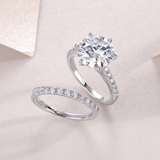 Forever Bridal Set moissanite engagement ring and pavé wedding band in 925 sterling silver