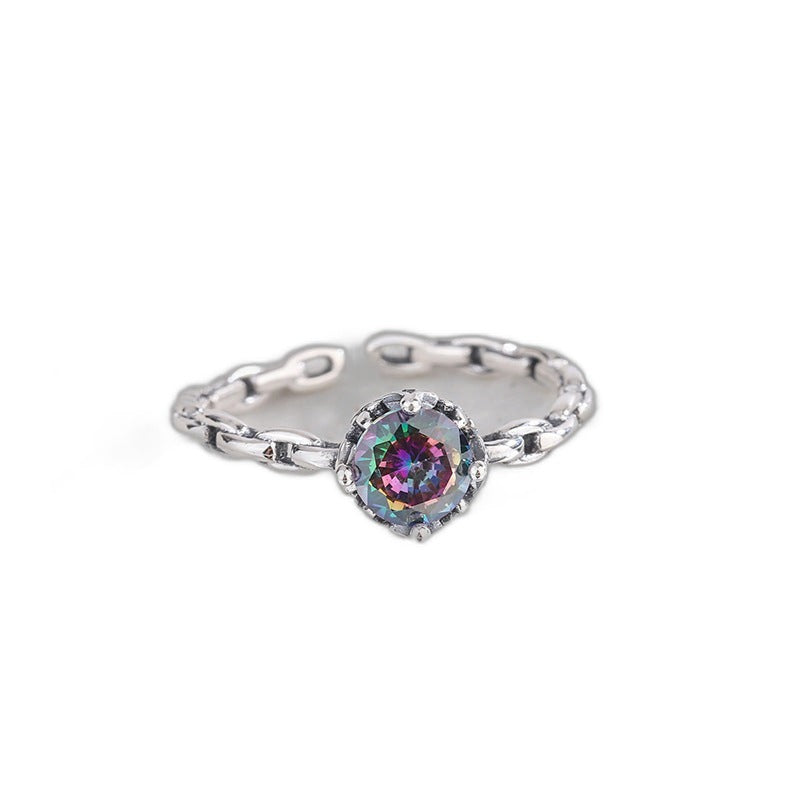 Rainbow Zircon Chain Ring — white background