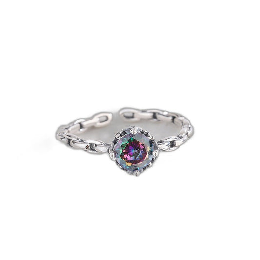 Rainbow Zircon Chain Ring — white background