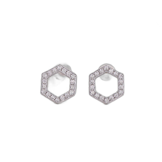 Empowering Hexagon Pearl Stud — white background