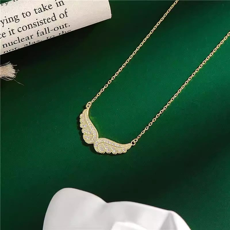 CZ Angel Wings Pendant Necklace — Symbol of Protection | 925 Sterling Silver
