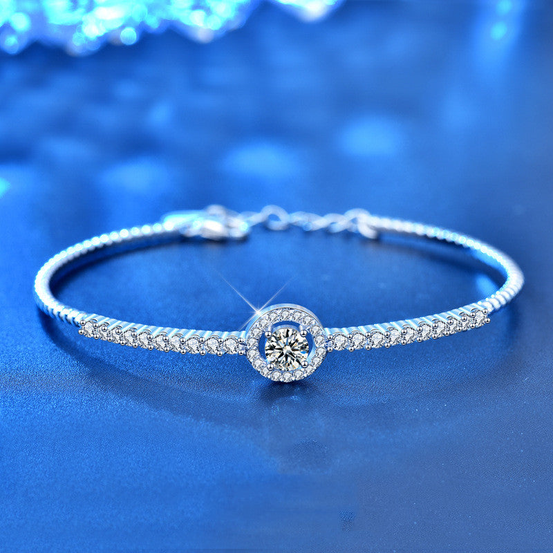 Korean-Style Moissanite Bangle — Minimalist Sparkle | 925 Sterling Silver