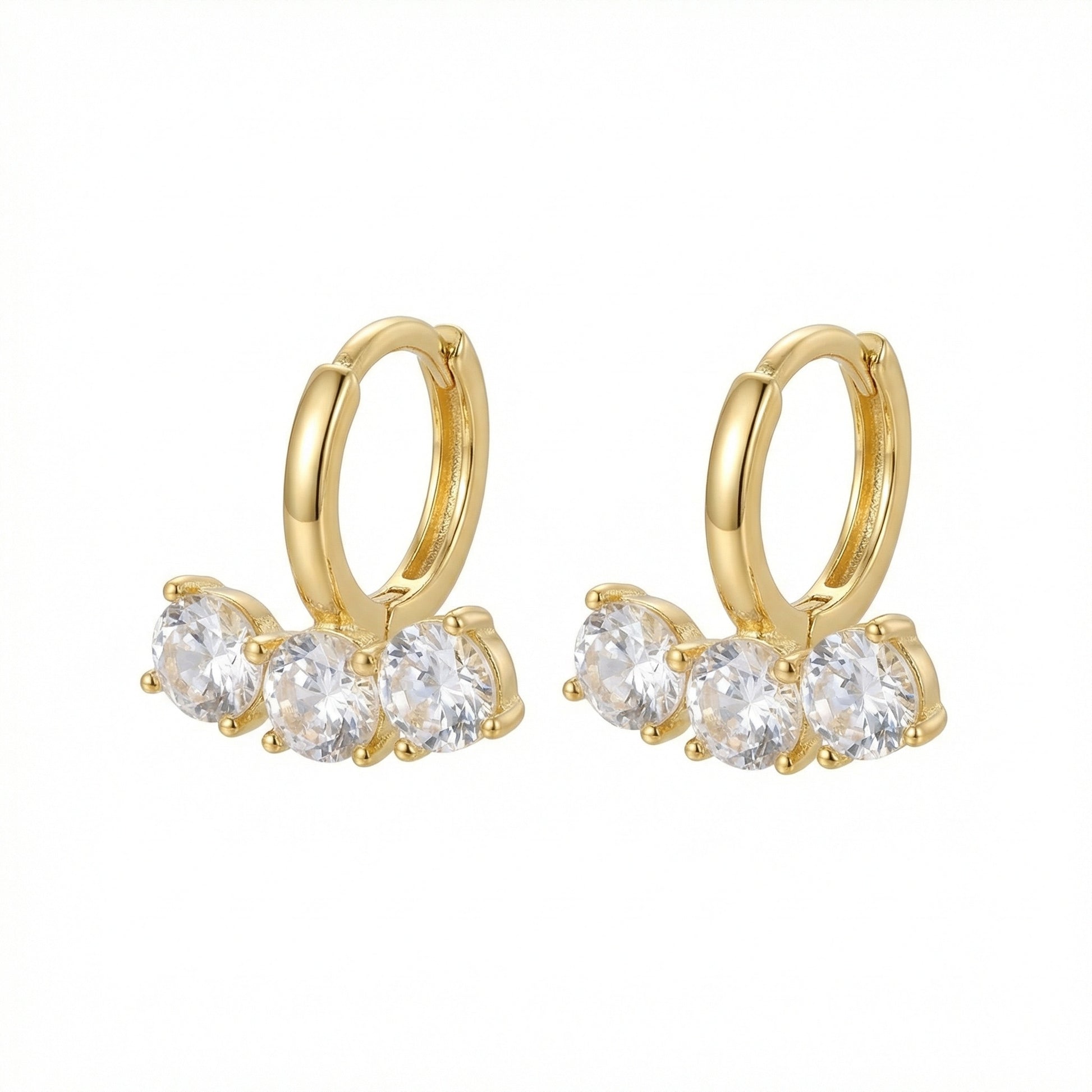 Triple Gemstone Huggie Hoop Earrings | 925 Sterling Silver