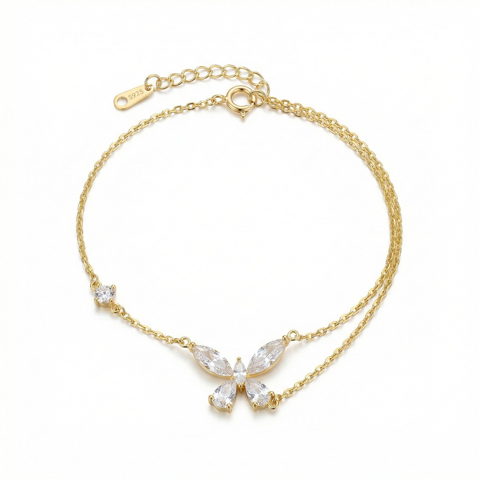 Butterfly Crystal Double-Chain Bracelet | 925 Sterling Silver