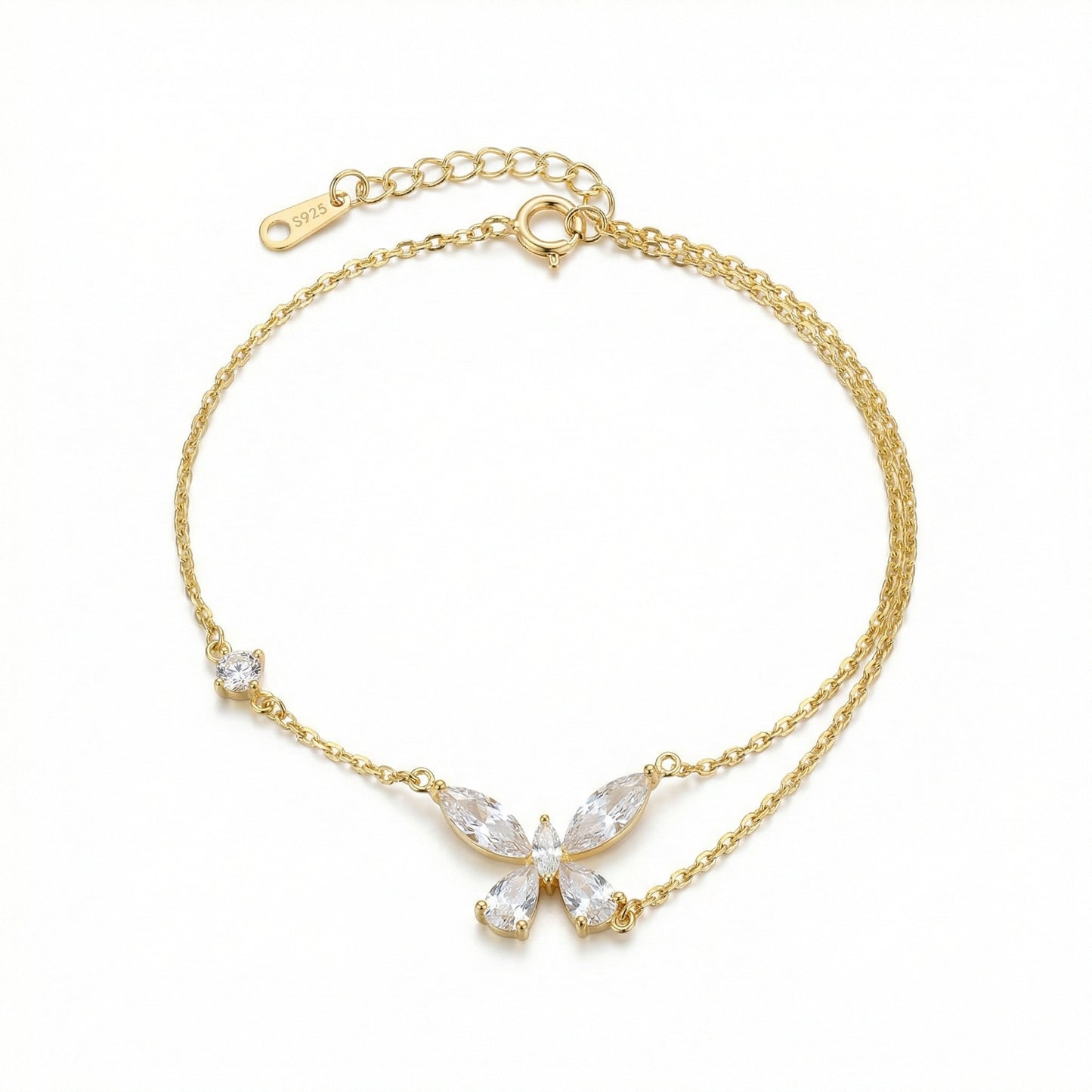 Butterfly Crystal Double-Chain Bracelet | 925 Sterling Silver