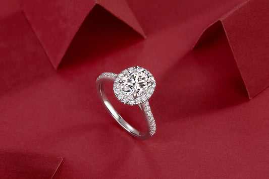 Audrey halo moissanite engagement ring in 925 sterling silver