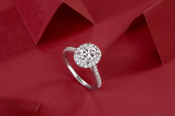 Audrey halo moissanite engagement ring in 925 sterling silver