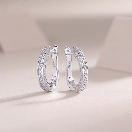 Highlight double-row moissanite hoop earrings in 925 sterling silver