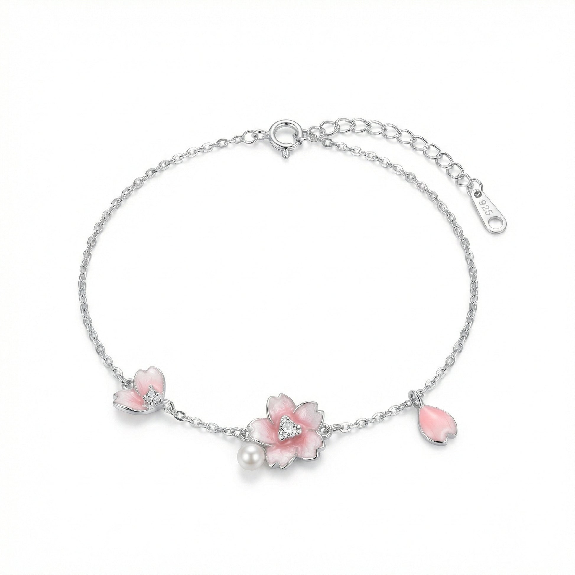 Cherry Blossom Bracelet — Pink Enamel & Pearl | 925 Sterling Silver