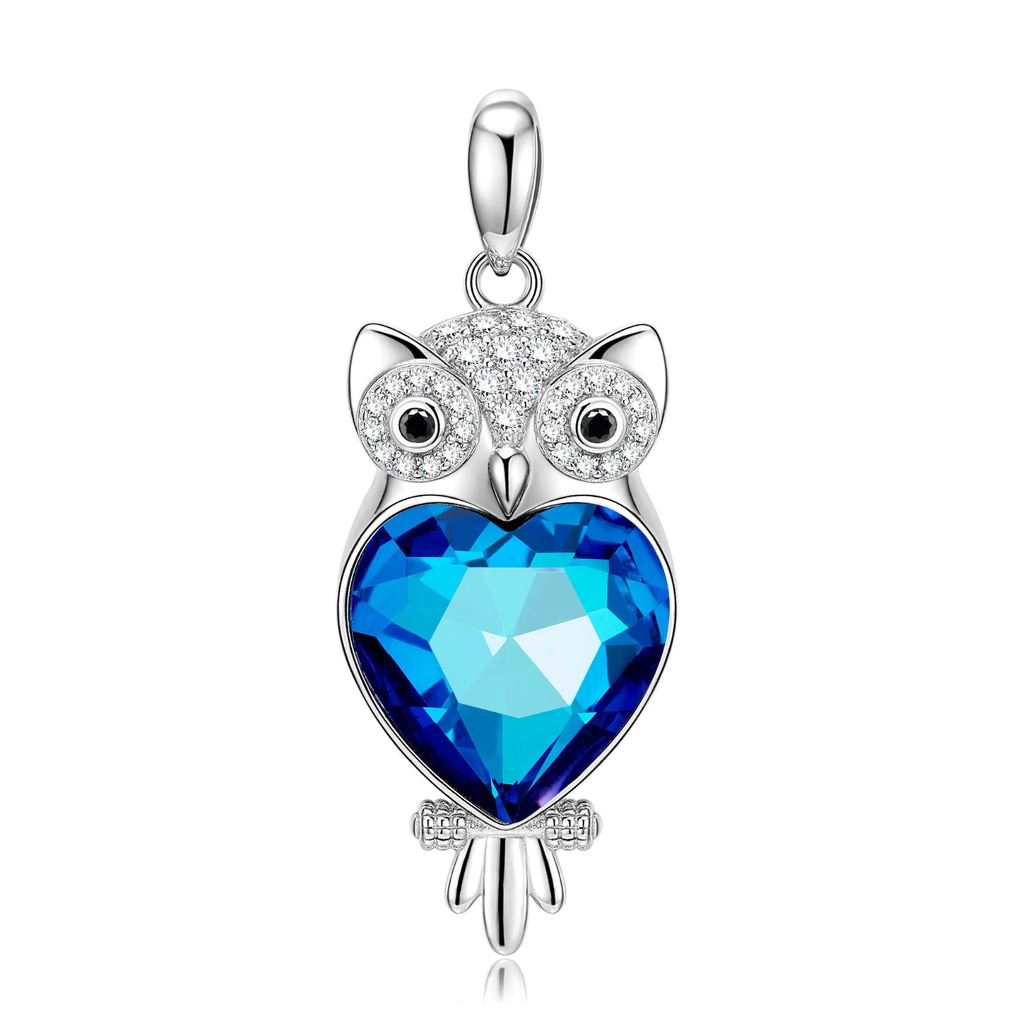 Owl Blue Crystal Pendant Necklace — Wisdom Symbol | 925 Sterling Silver