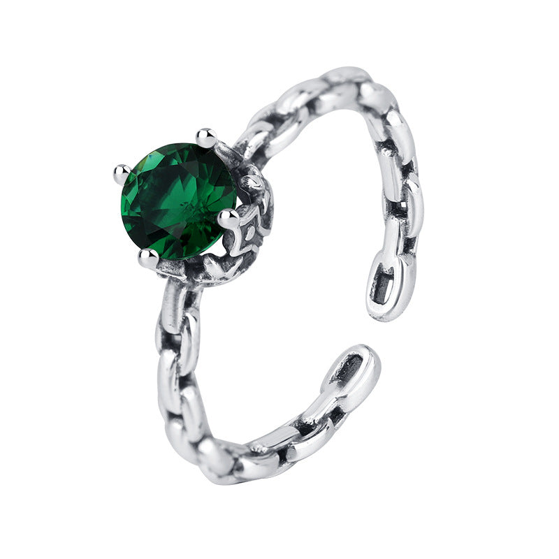 Rainbow Zircon Chain Ring — Colorful Stack | 925 Sterling Silver