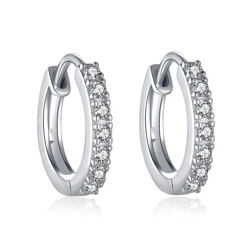 Crystal Stud Hoop Earrings | 925 Sterling Silver