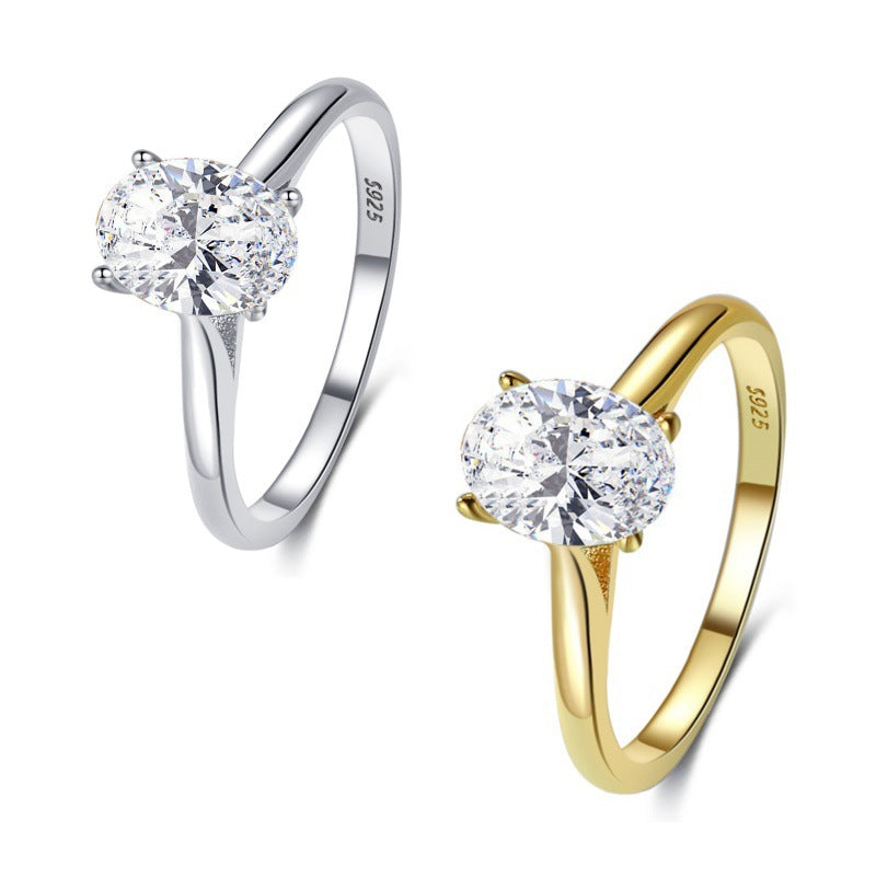 Oval Zircon Solitaire Ring — Classic Engagement Style | 925 Sterling Silver