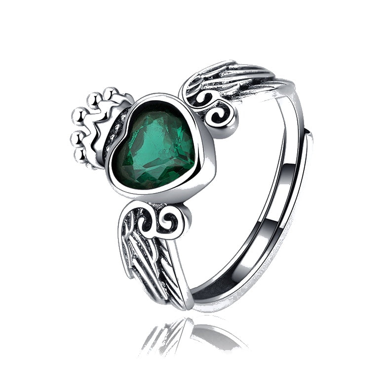 Crown & Heart Zircon Ring — Royal Romance | 925 Sterling Silver
