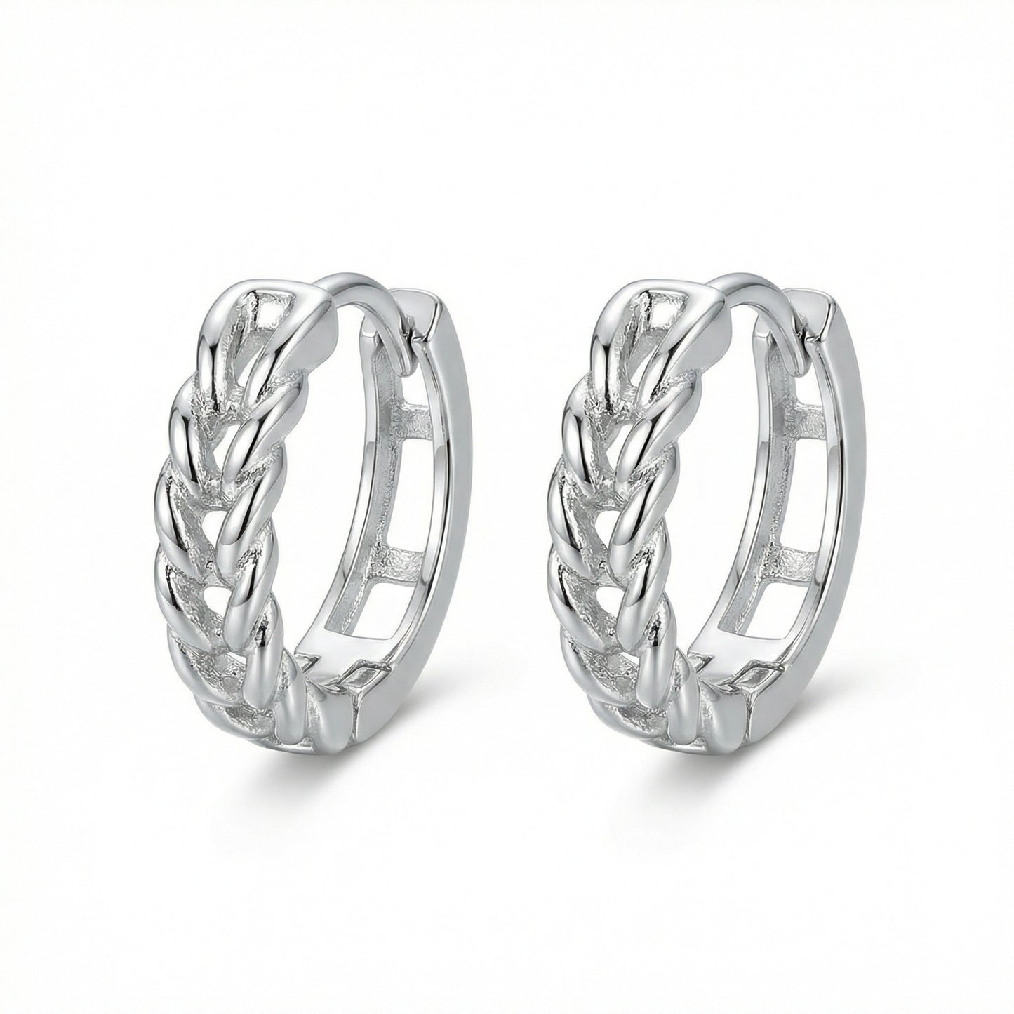 Braided Huggie Hoop Earrings — Woven Detail | 925 Sterling Silver