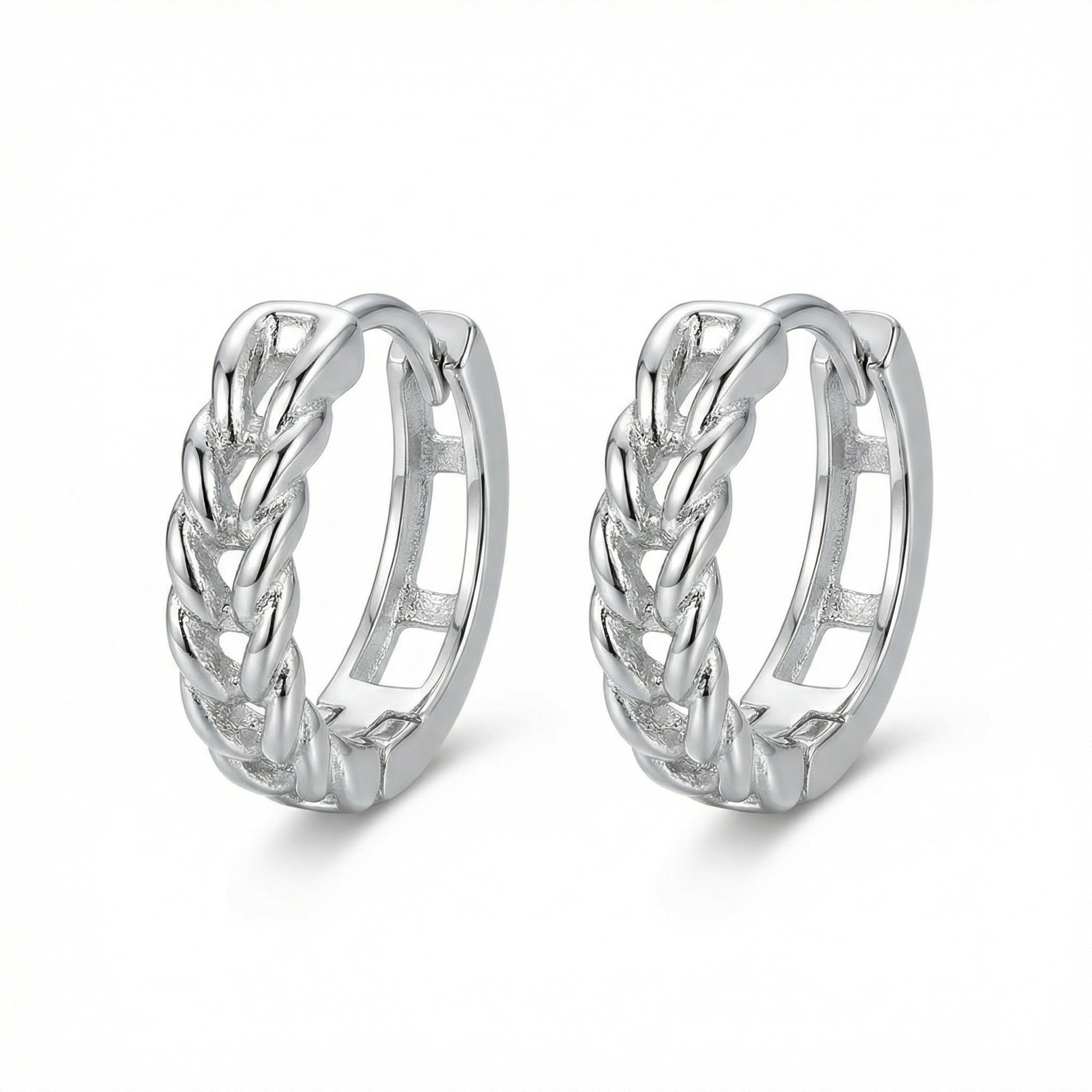 Braided Huggie Hoop Earrings — Woven Detail | 925 Sterling Silver