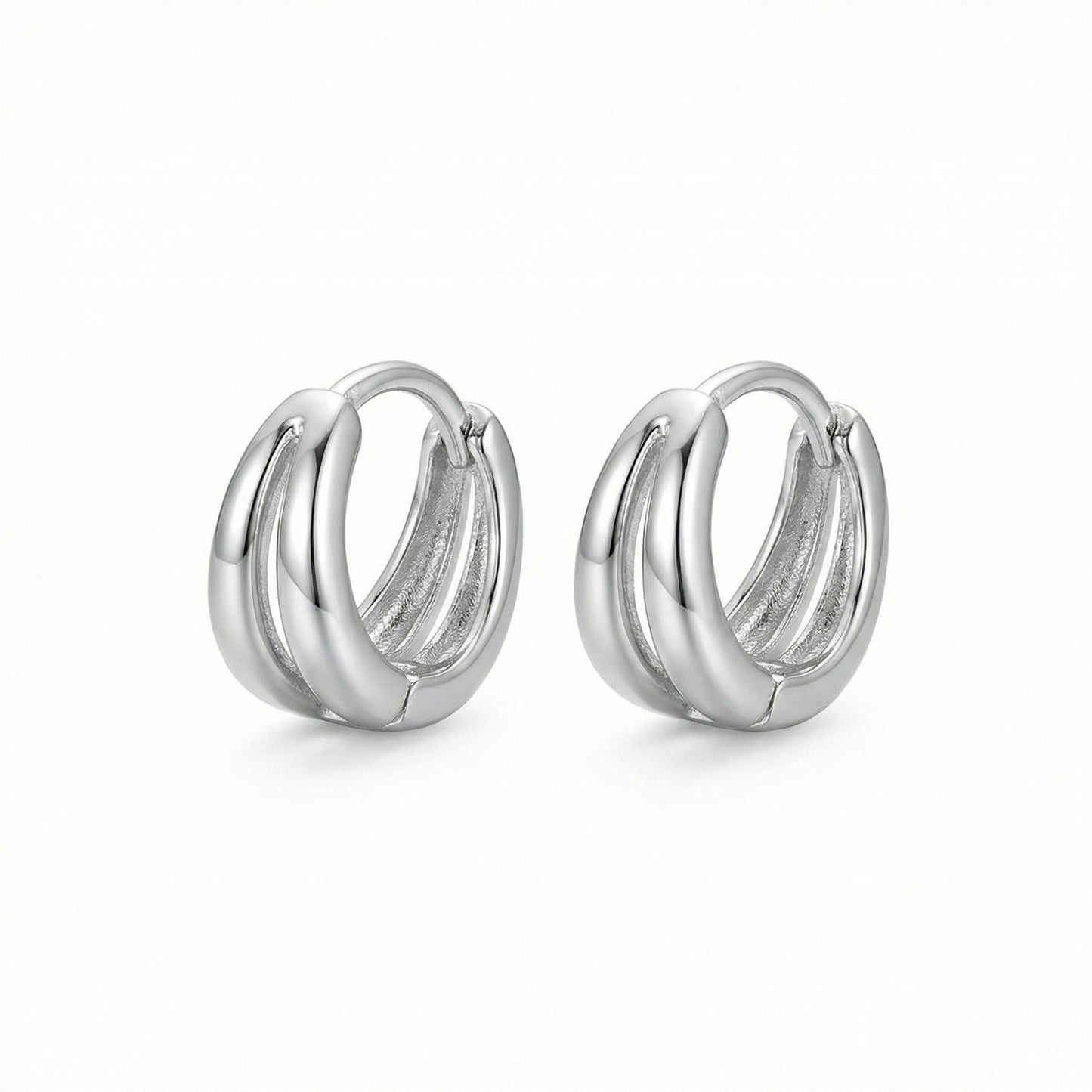 Triple Band Huggie Hoop Earrings | 925 Sterling Silver