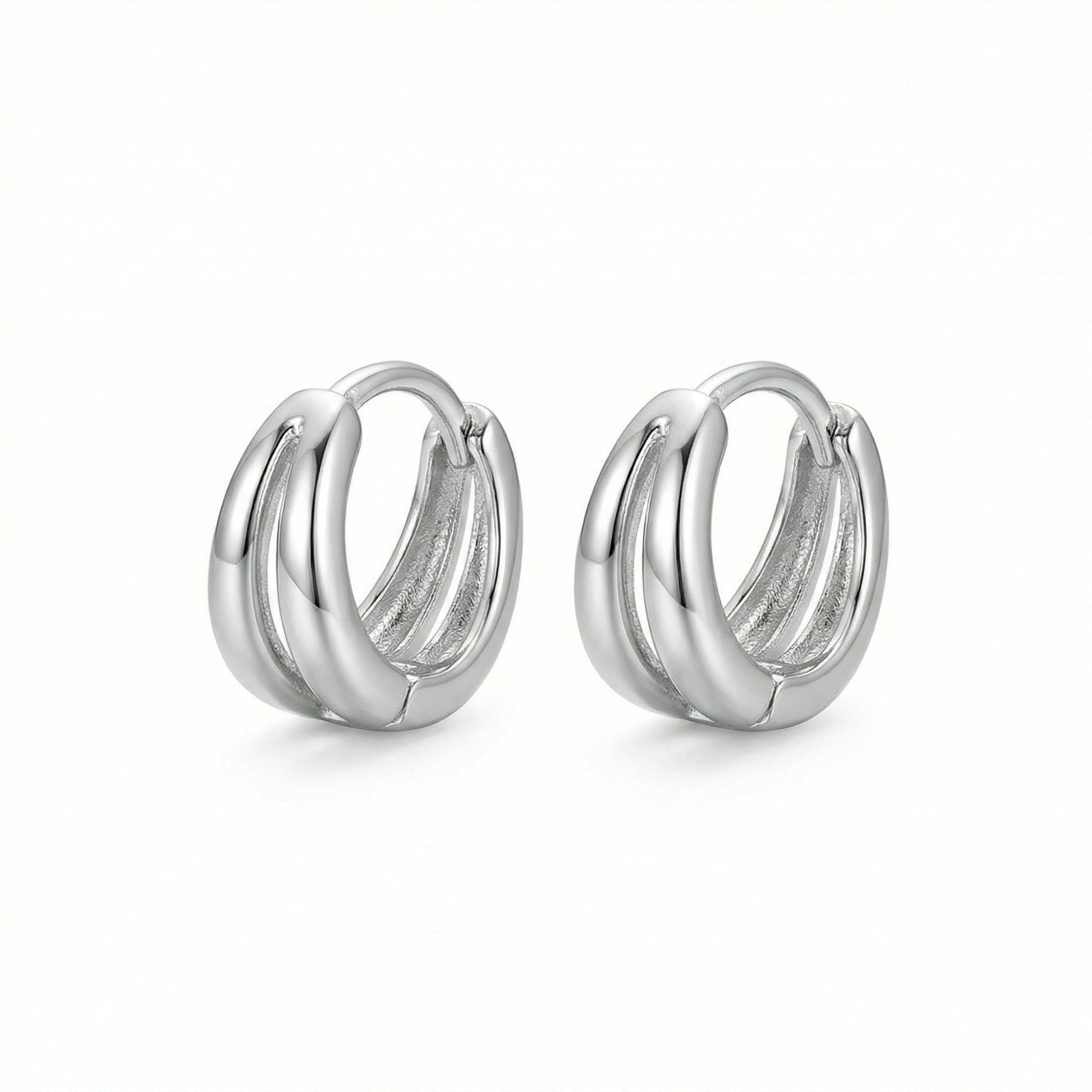 Triple Band Huggie Hoop Earrings | 925 Sterling Silver