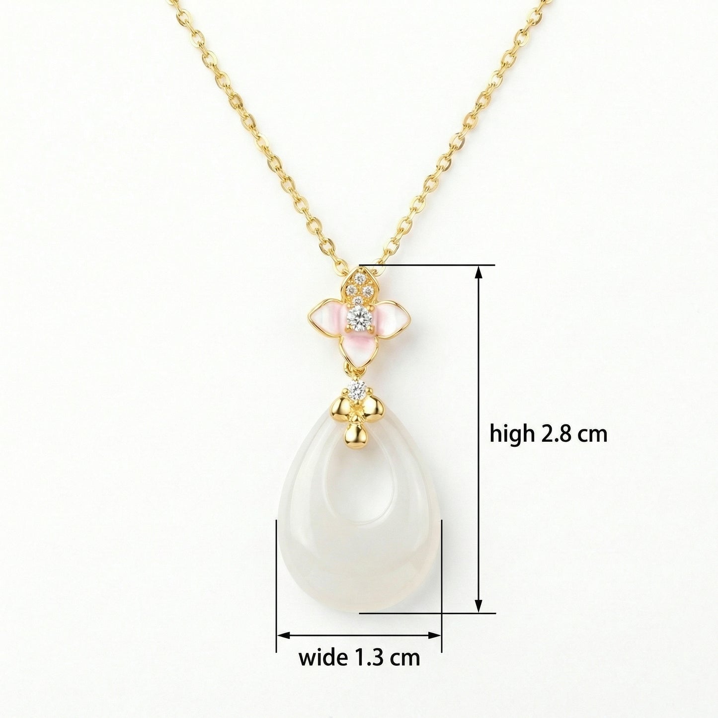Pink Blossom Jadeite Teardrop Pendant Necklace | 925 Sterling Silver