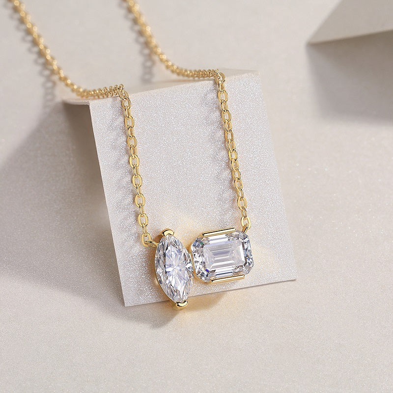 Double Diamond Shadow Moissanite Pendant Necklace