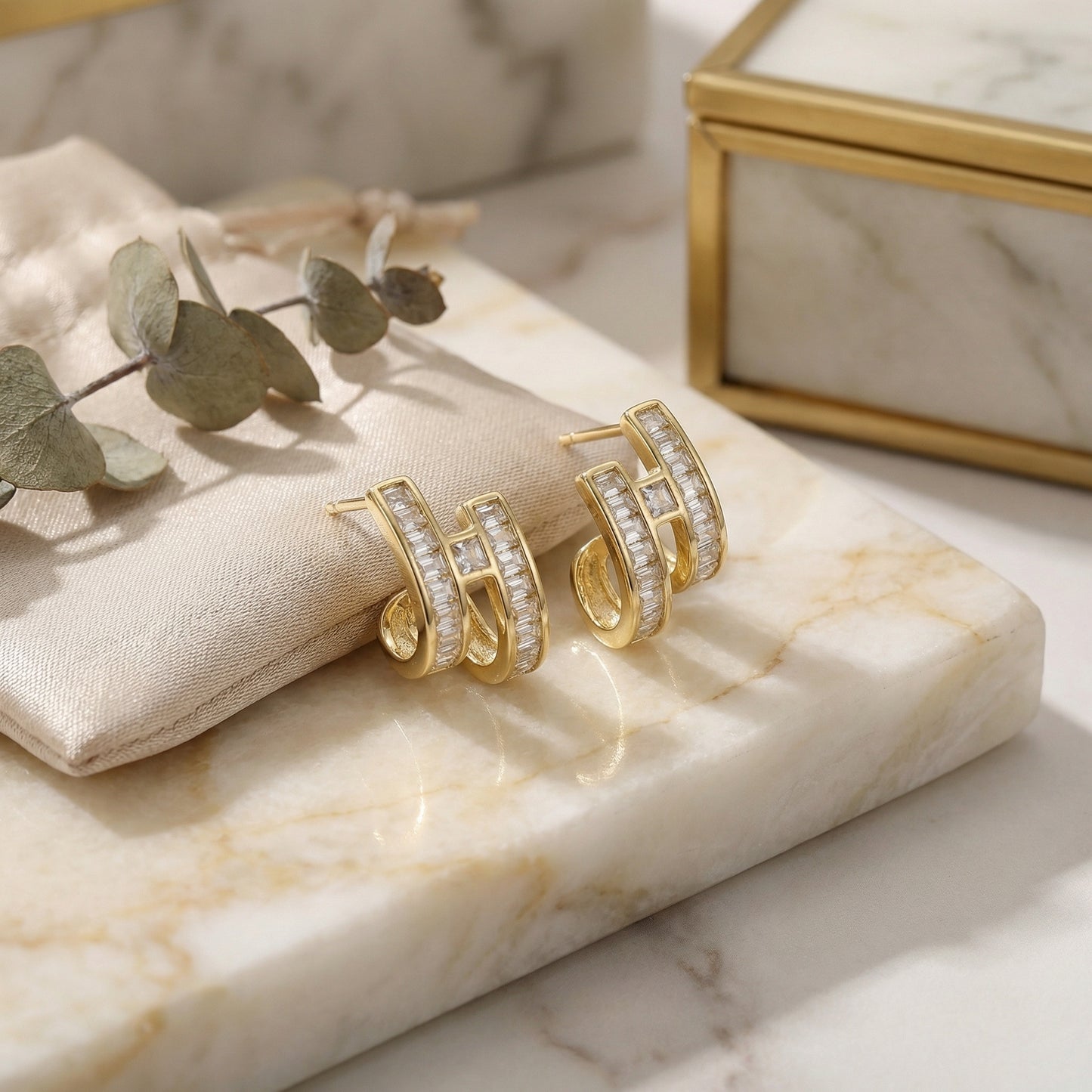 Baguette CZ Double Hoop Earrings | 925 Sterling Silver