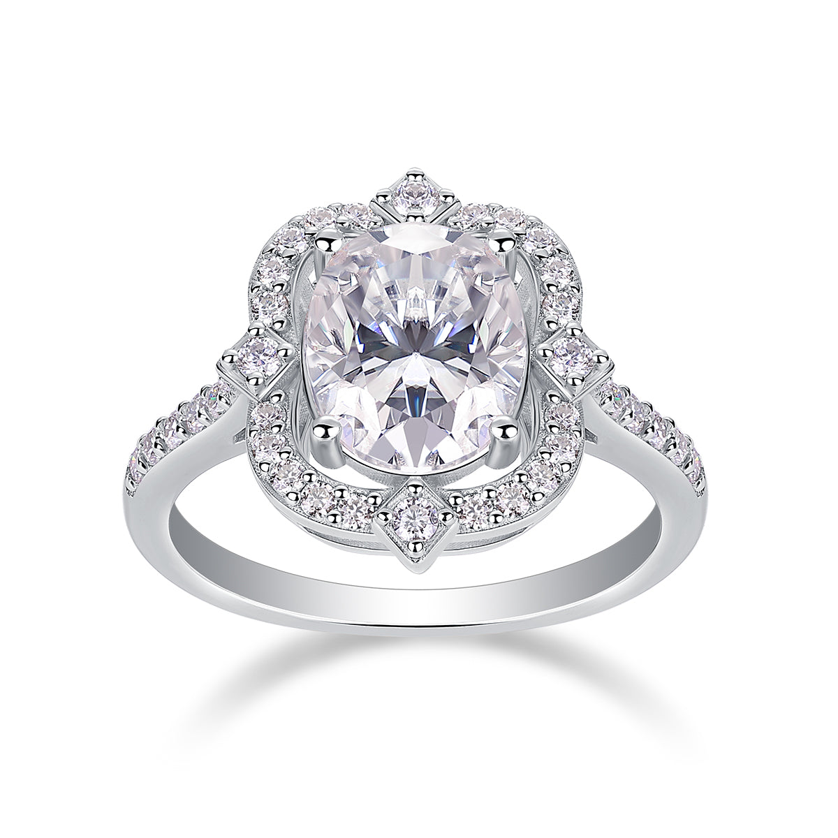 Camellia Floral Halo Moissanite Ring | 925 Sterling Silver