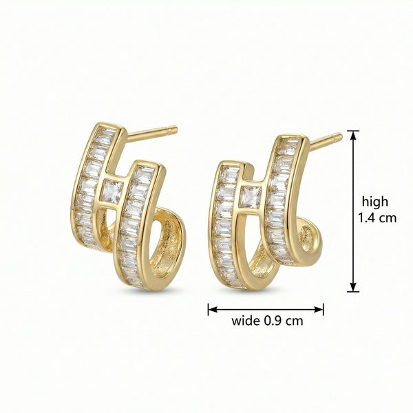 Baguette CZ Double Hoop Earrings | 925 Sterling Silver