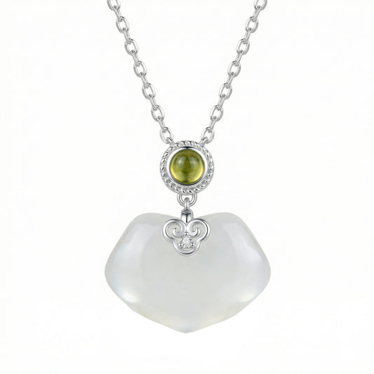 Heart-Shaped White Jade & Peridot Pendant Necklace | 925 Sterling Silver