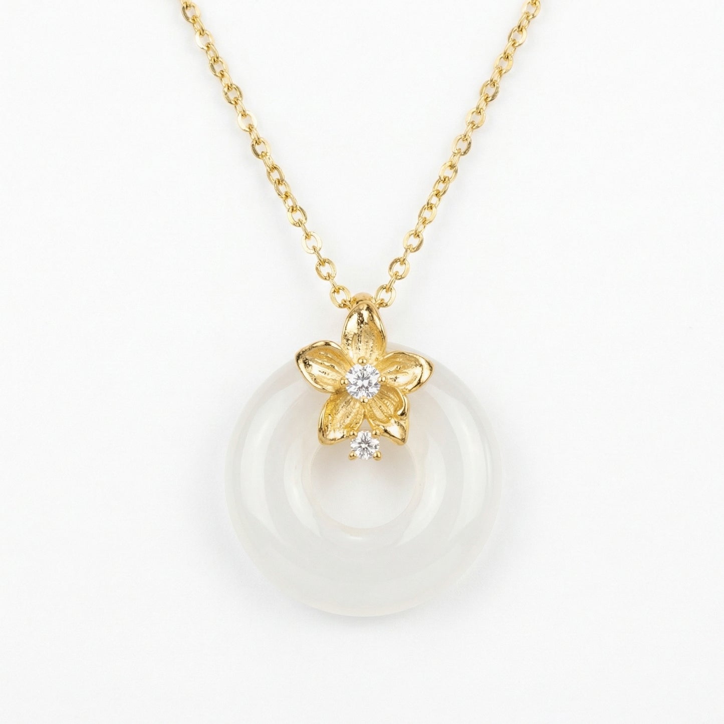 Floral Blossom Circle Pendant Necklace — White Gemstone | 925 Sterling Silver