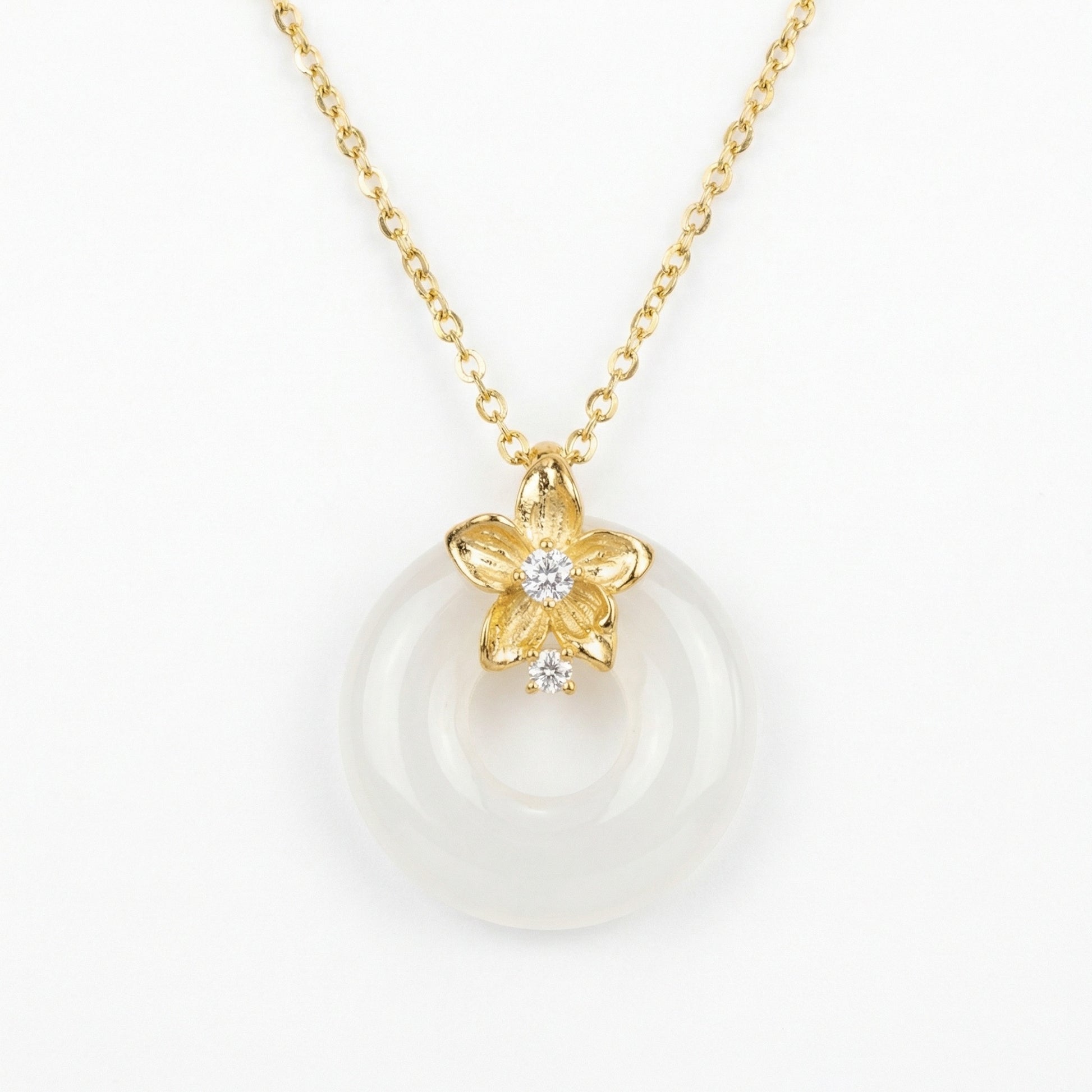 Floral Blossom Circle Pendant Necklace — White Gemstone | 925 Sterling Silver