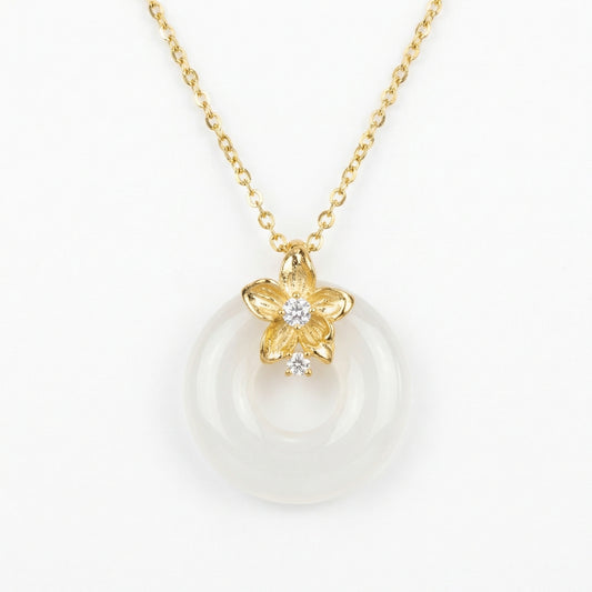 Floral Blossom Circle Pendant Necklace — White Gemstone | 925 Sterling Silver