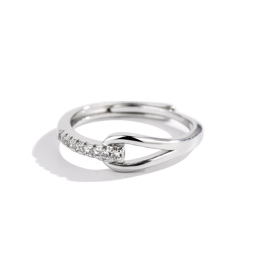 Diamond-Embedded Teardrop Open Ring | 925 Sterling Silver