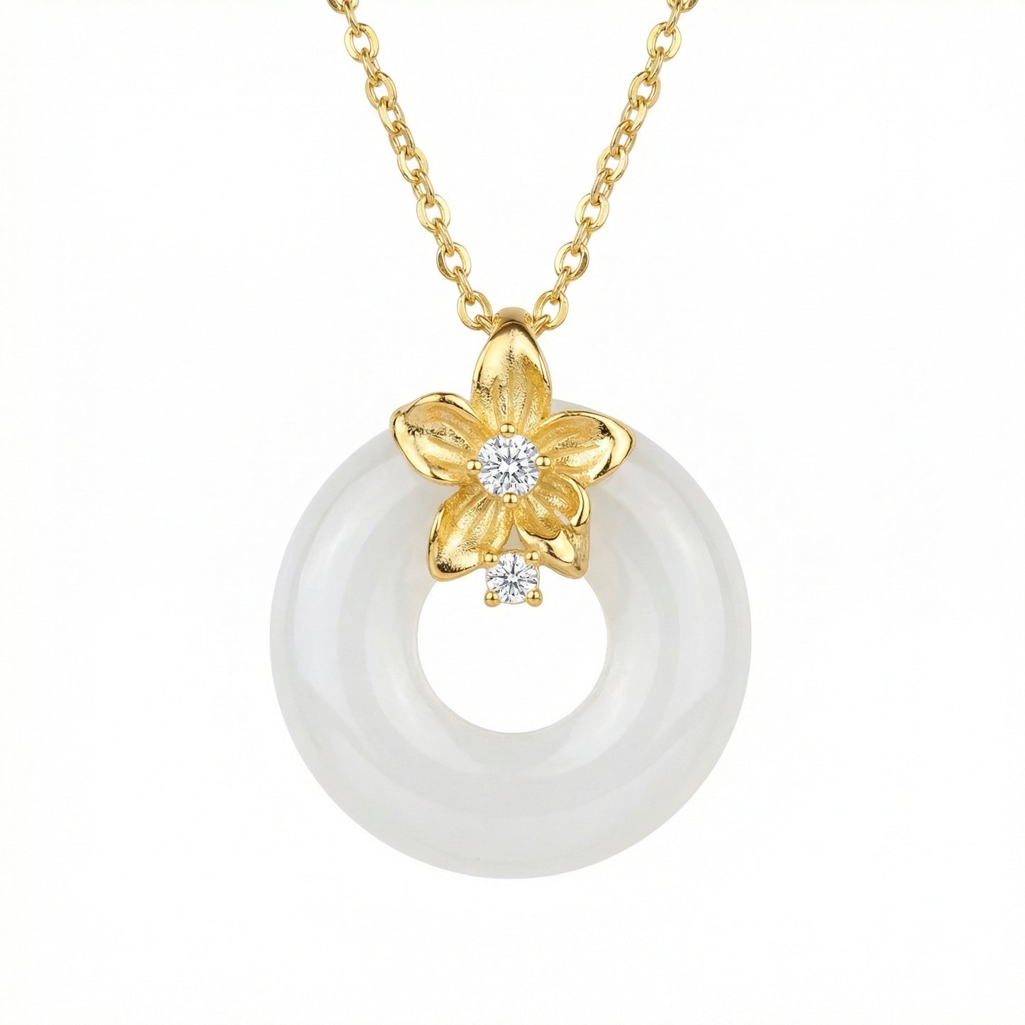 Floral Blossom Circle Pendant Necklace — White Gemstone | 925 Sterling Silver