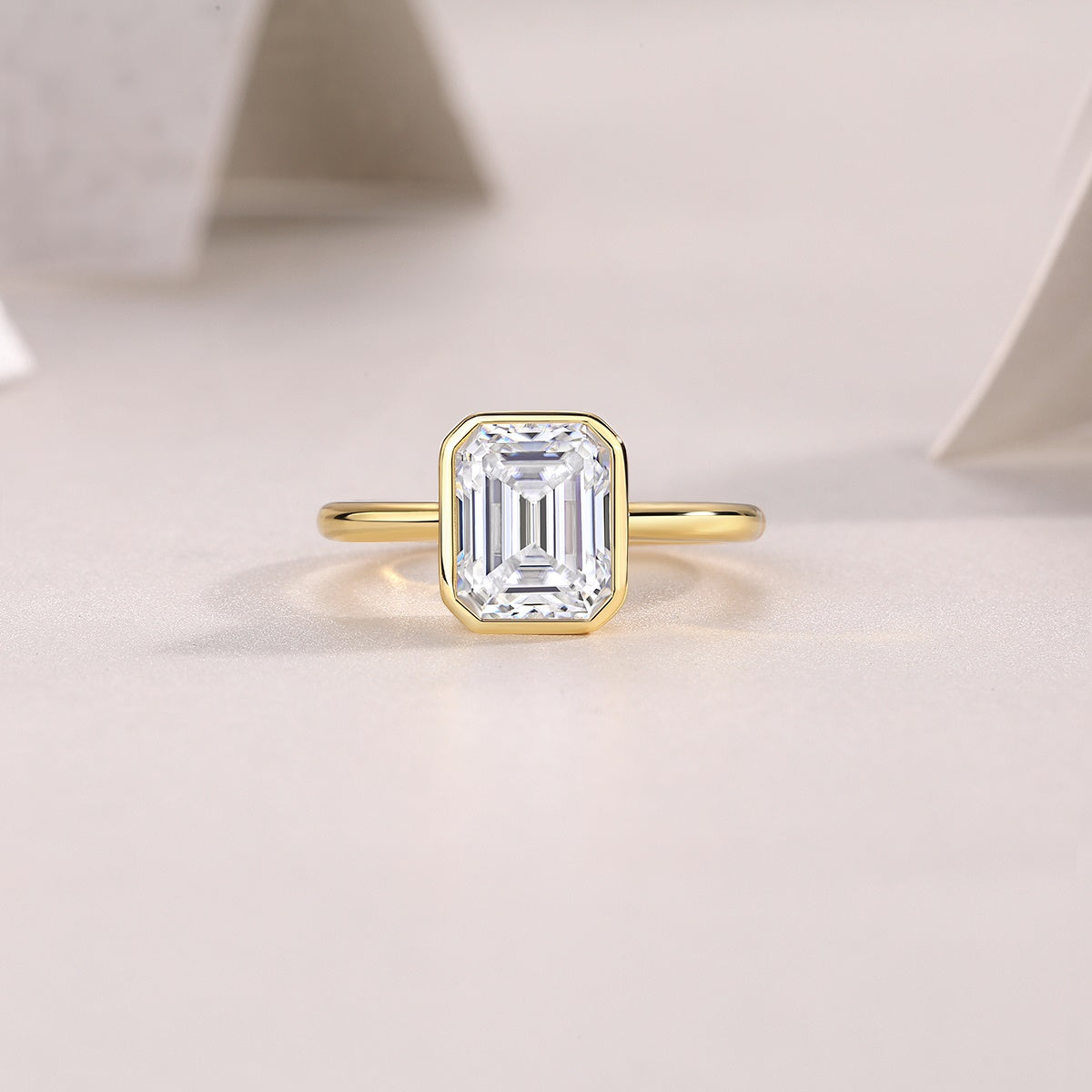 Pagoda Emerald-Cut Moissanite Engagement Ring | 925 Sterling Silver