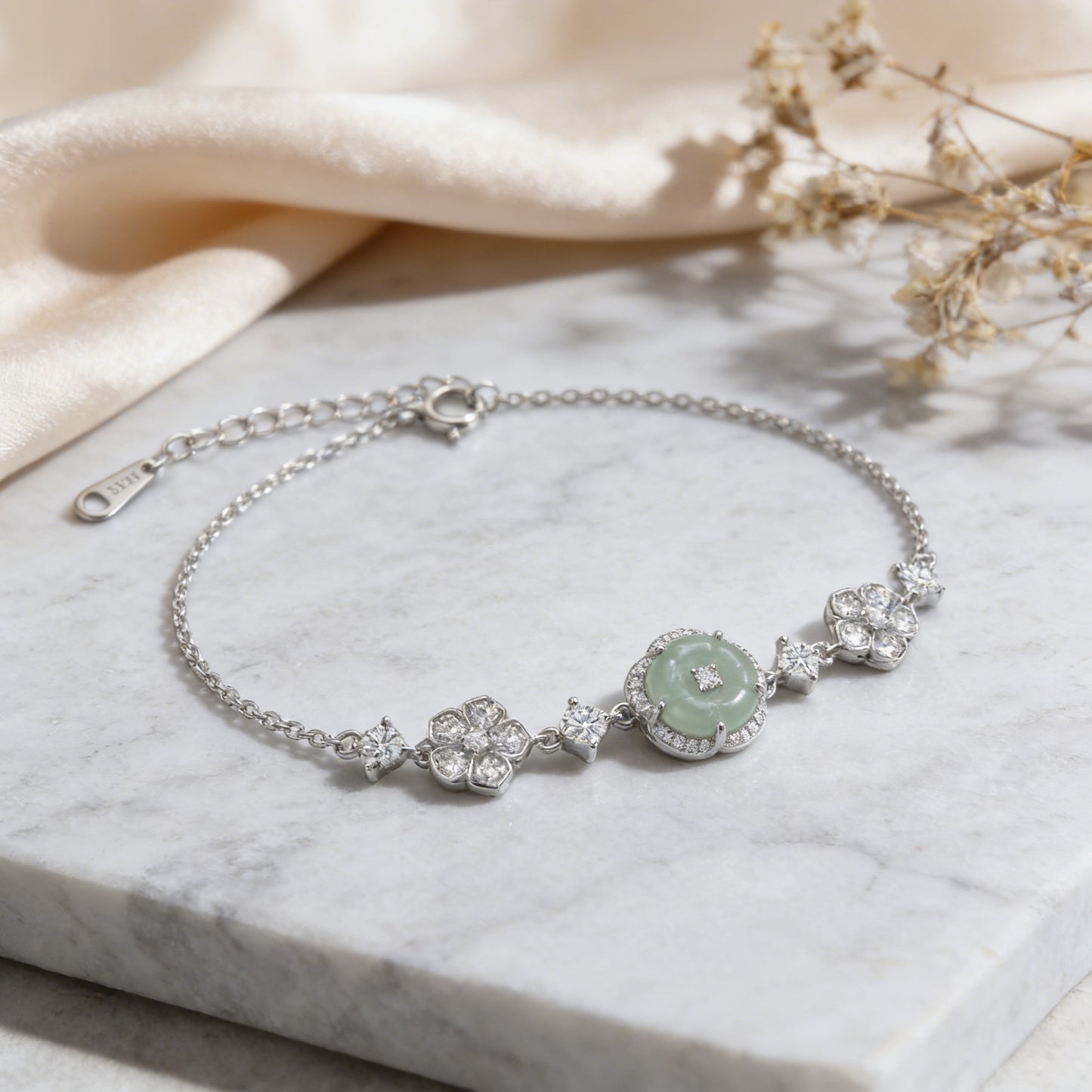 Sparkling Flower Halo Adjustable Bracelet | 925 Sterling Silver