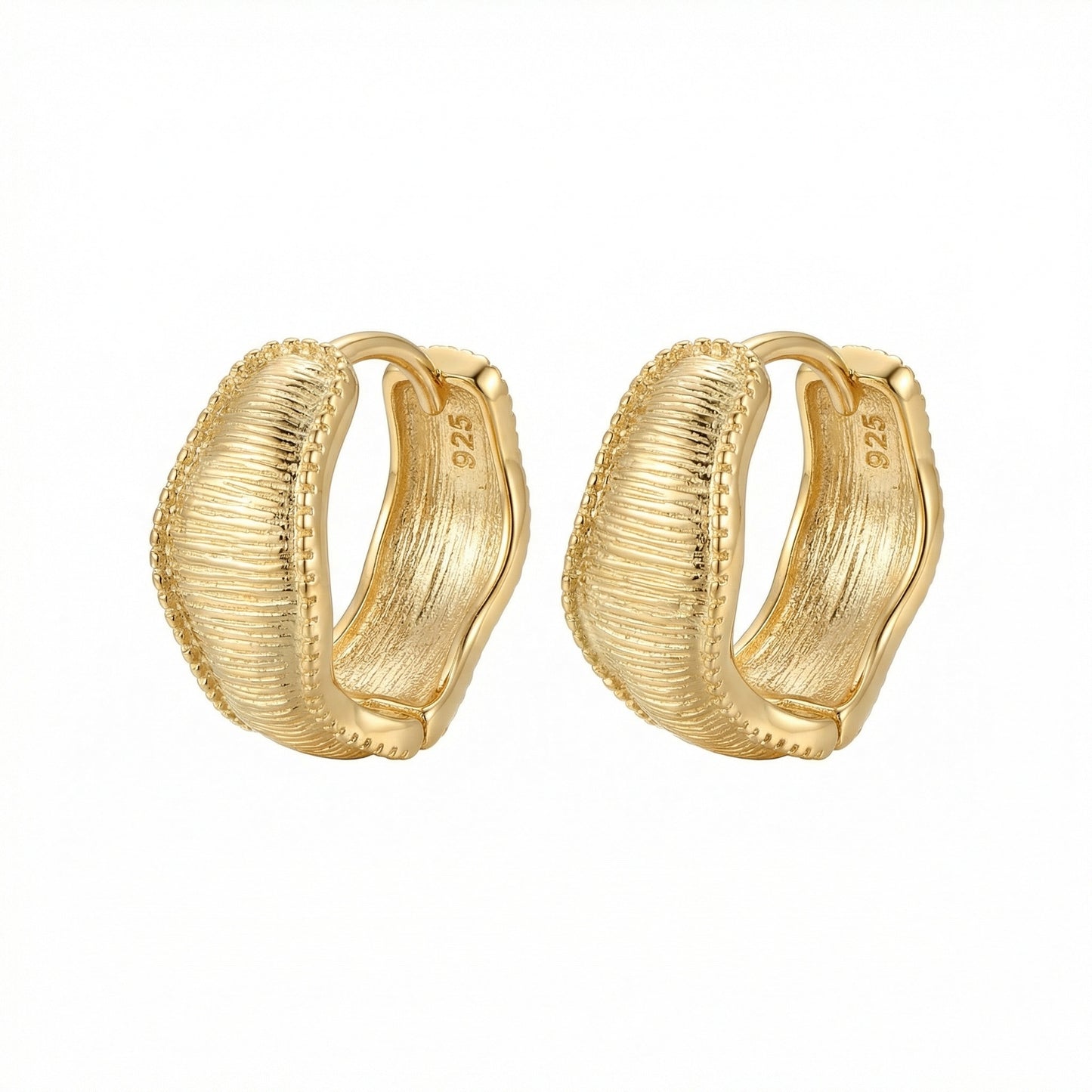 Ribbed Textured Huggie Hoop Earrings | 925 Sterling Silver