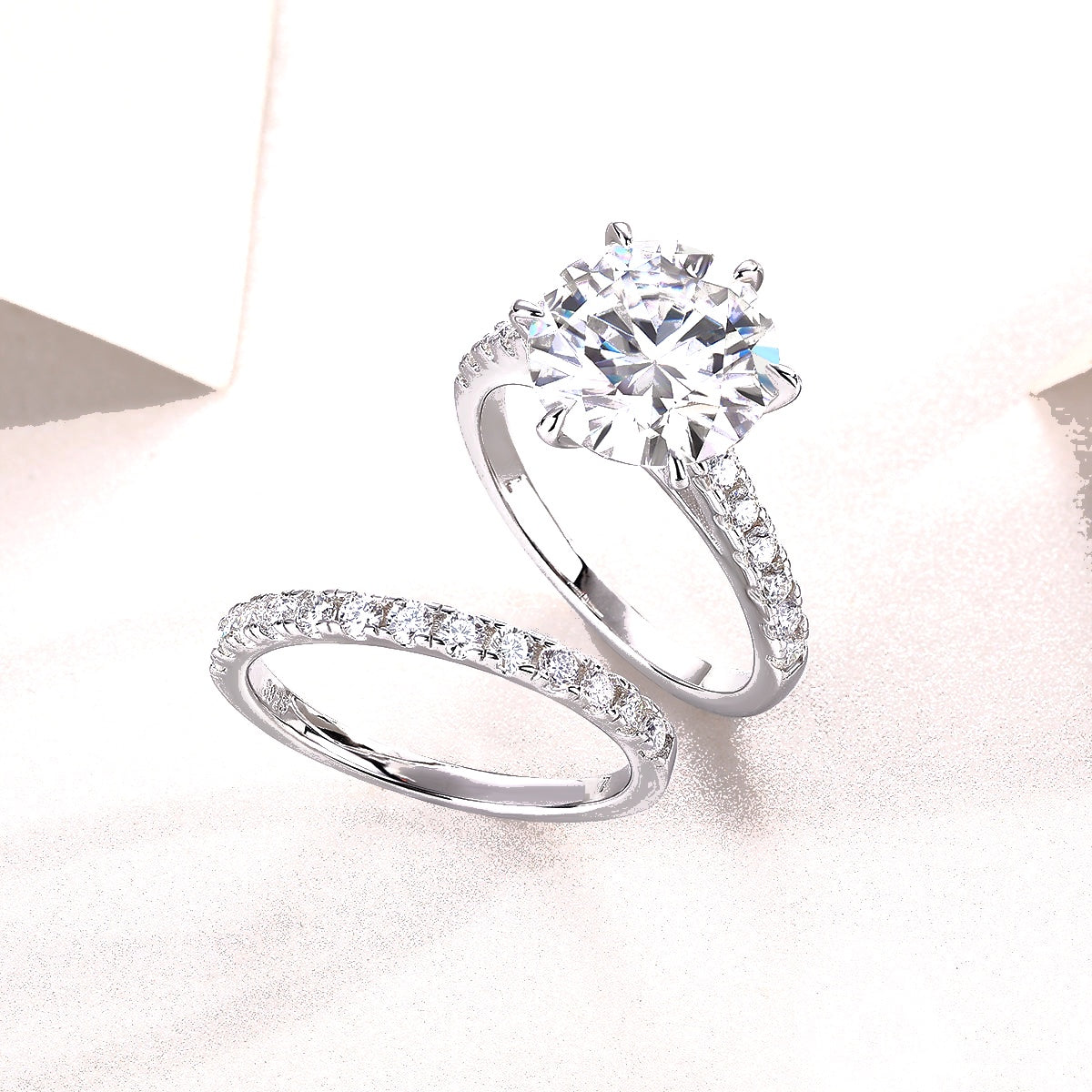Forever Bridal Set — Moissanite Engagement Ring & Pavé Wedding Band | 925 Sterling Silver