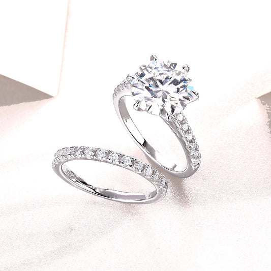 Forever Bridal Set — Moissanite Engagement Ring & Pavé Wedding Band | 925 Sterling Silver