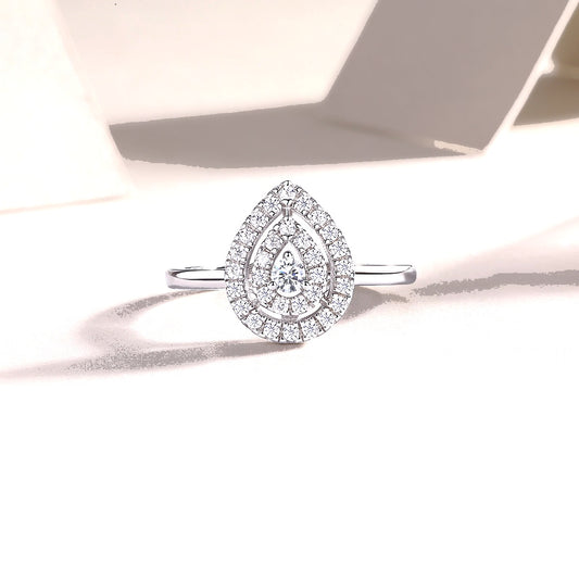 Grand Pear Halo Moissanite Ring | 925 Sterling Silver