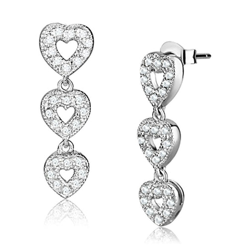 Triple Heart Drop Earrings | 925 Sterling Silver & CZ