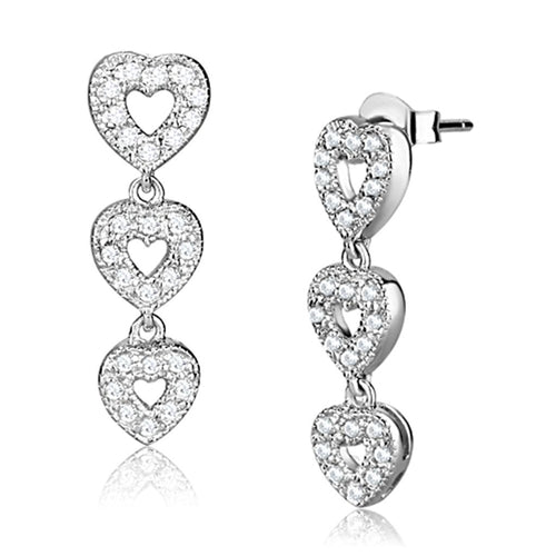 Triple Heart Drop Earrings | 925 Sterling Silver & CZ