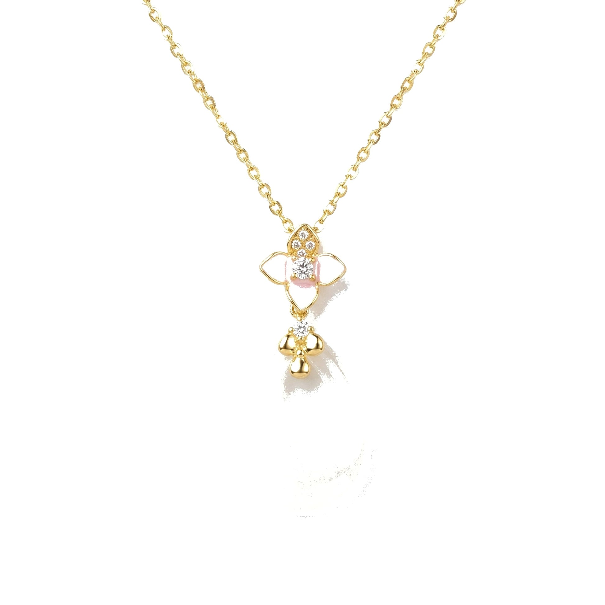 Pink Blossom Jadeite Teardrop Pendant Necklace | 925 Sterling Silver
