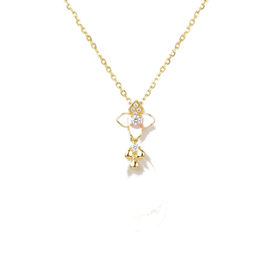 Pink Blossom Jadeite Teardrop Pendant Necklace | 925 Sterling Silver